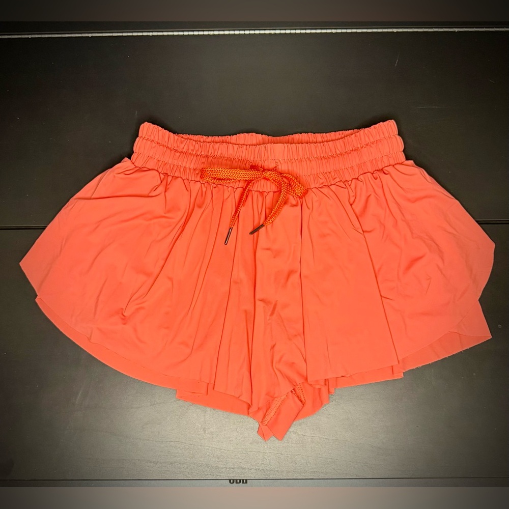 Flowy Coral/ Salmon Athletic Butterfly Running Shorts‎ w/ Built-in Spandex Liner